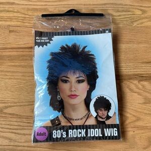 Adult 80's Rock Idol Black Wig. Costume. Theme party. Halloween.